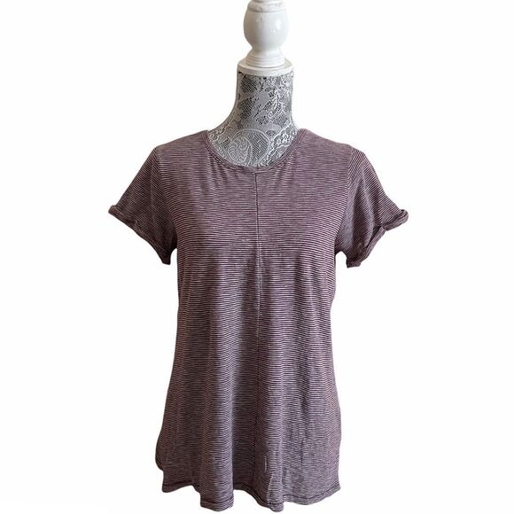 Rag & Bone/Jean Stripe Crewneck Tee Burgundy Size Medium - Picture 1 of 9